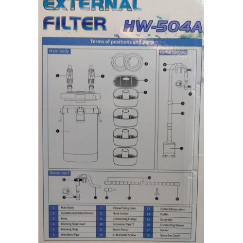 Внешний фильтр SUNSUN HW-504А, 15W, 800л/ч, до 200л
